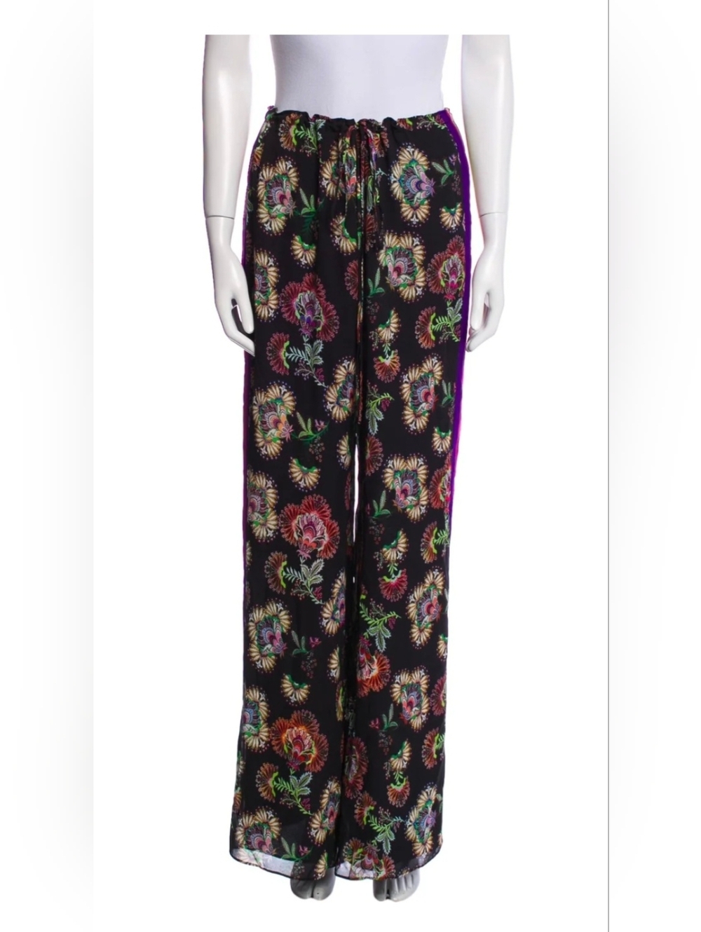 Alexis Black Floral Wide-Leg Pants with Multicolor Blooms